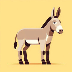 Obraz premium Stylized illustration of a donkey standing on a plain yellow background, showcasing its features