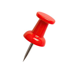 A single bright red pushpin with a sharp metal point isolated on transparent background