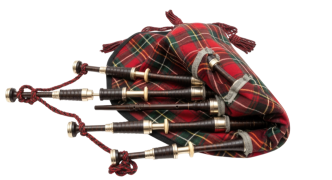 Traditional Scottish Bagpipes, transparent background, cutout PNG