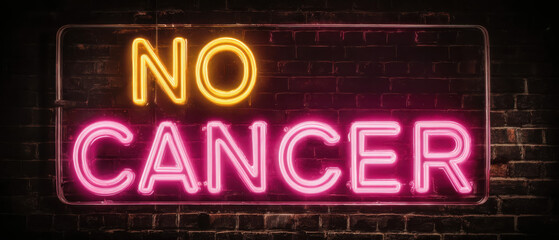 Breast Cancer Awareness Campaign Banner with Neon No Cancer Typography