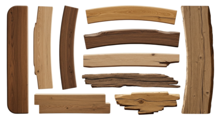 Collection of Assorted Wooden Planks, transparent background, cutout PNG