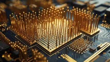 Close-up circuit board with golden pins