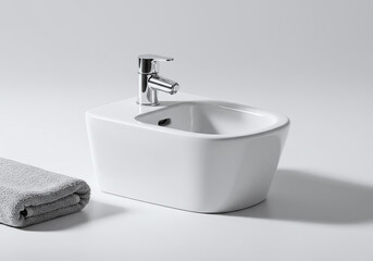 Fototapeta premium Modern White Bidet with Faucet and Towel Bathroom Mockup