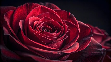 Naklejka premium Intricate Dark Red Rose Petals Unfurling in Dramatic Lighting