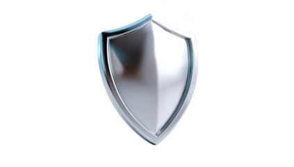 Shiny silver shield, glowing edges, isolated on black. Protecting concept