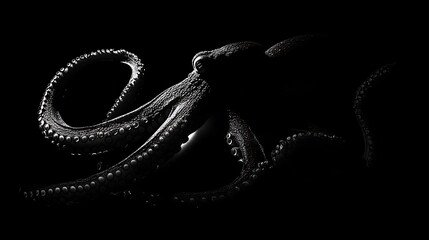 A Monochrome Image Of An Octopus In The Deep Ocean