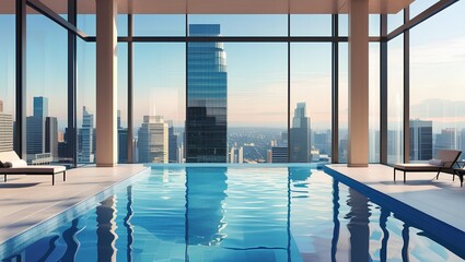 Obraz premium Luxury Indoor Swimming Pool with Modern Minimalist Design in Exclusive Hotel and Spa