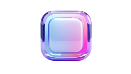Shiny, glassy, rounded-square button with a colorful gradient on a black background