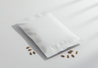 Blank White Packaging Pouch with Seeds Mockup