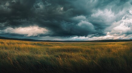 Vast field under dramatic sky