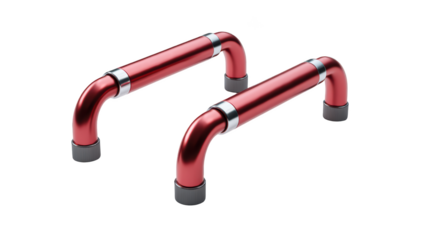Pair of red metallic fitness bars on black background