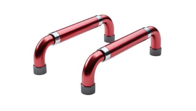 Pair of red metallic fitness bars on black background