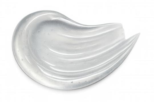 Transparent cosmetic gel smear with bubbling texture, showcasing smooth skincare surface against clear backdrop, ideal for beauty product visualization