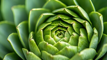 Fototapeta premium Close-Up View of a Succulent Plant with Layered Green Leaves in Natural Light