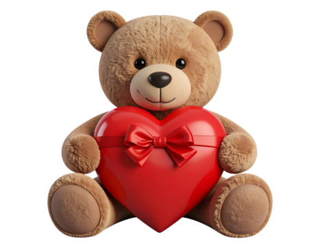 Valentine Teddy Bear with Heart Gift Plush, isolated on transparent background PNG