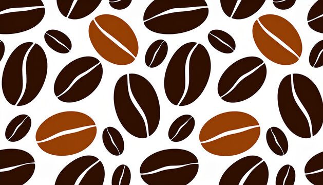 Seamless pattern of coffee beans on a white background, perfect for coffeethemed designs and packaging, isolated on white background