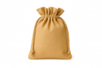 Closed yellow drawstring bag isolated on transparent background, ideal for showcasing your designs