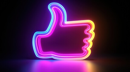 Obraz premium Colorful Neon Hand Gesture Signifying Approval with Vibrant Glow and Modern Aesthetic for Creative Projects