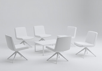 White Minimalist Office Meeting Area with Table and Chairs