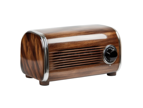 Vintage wooden radio with chrome accents and retro dial