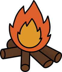Minimal line art of campfire with logs and flames. Great for camping and cozy outdoor designs
