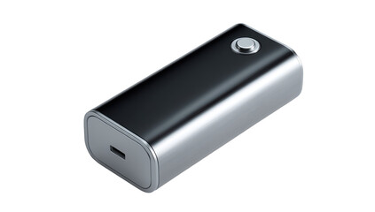 Metallic USB-C power bank, rounded rectangle, button on top