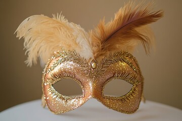 A luxurious black and gold masquerade mask adorned with feathers, ideal for elegant costume parties and themed events.