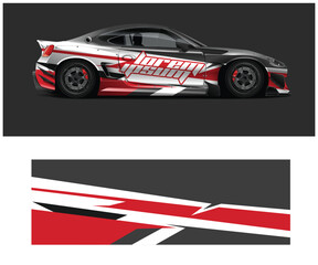 Obraz premium Sleek Sports Car with Custom Red and White Racing Decal Design