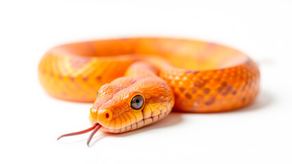 Vibrant Orange Snake with Smooth Scales and Intense Eyes against White Background