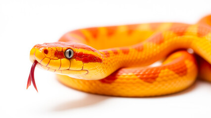 Vibrant Orange and Yellow Snake with Intricate Patterns on White Background