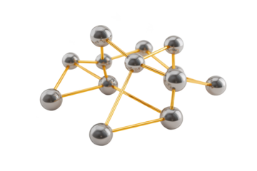 Spherical silver balls linked by gold connectors, resembling molecular structure
