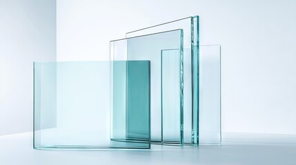 Architectural glass samples of varying thicknesses, isolated on light background, ideal for product, construction, or material showcase