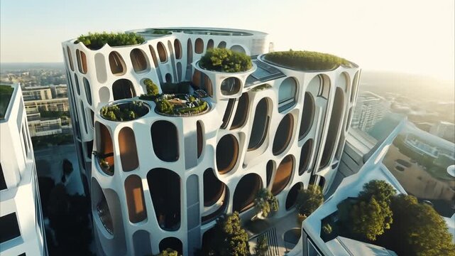 Aerial view of a modern multilevel structure