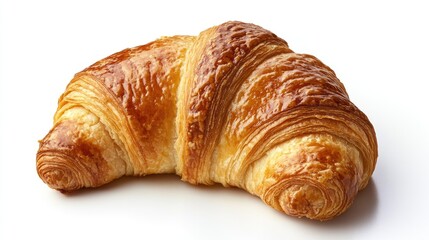 Classic French croissant pastry isolated on white background, perfect representation of breakfast, bakery culture, and food photography