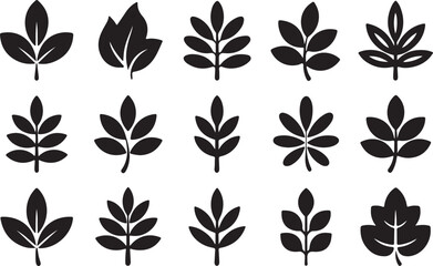 Vector art of set of leaf silhouettes, ideal for botanical designs, naturethemed projects, and decorative elements