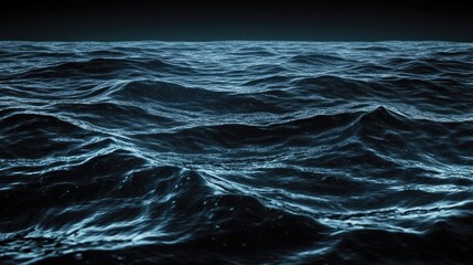 Fototapeta premium Dark ocean surface with small rippling waves under glowing night sky, representing depth, mystery, and eternal rhythm of the sea