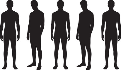 Vector art of silhouette of a man standing in different poses, a full length figure in black and white style