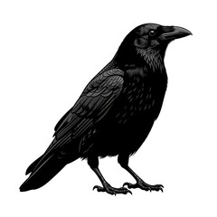 Obraz premium Black raven illustration for Halloween design isolated PNG with Transparent Background