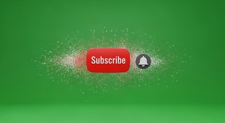 Subscribe button and notification bell on green screen with confetti particles