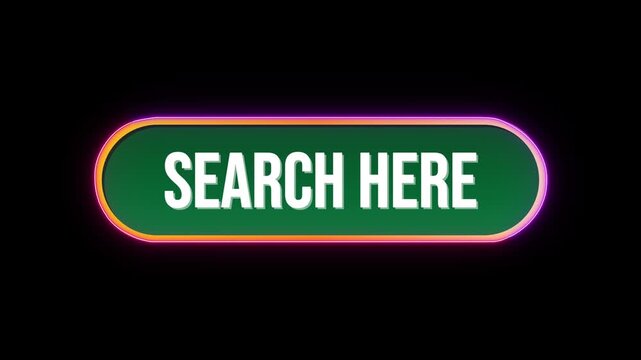 search here, Button Click Animation with Computer Mouse Cursor and Luxury Neon Glow Colorful Border on Black Background