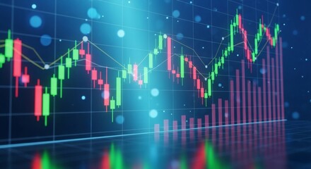 Stock Market Chart Analysis with Candlestick and Trading Indicators.