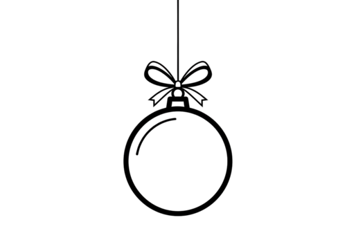 Black Outline Christmas Ornament Hanging with Bow Icon Vector Isolated