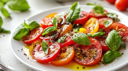 Fresh Tomato and Basil Salad Close-up