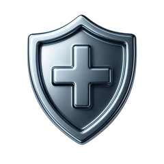 Fototapeta premium Silver shield with a cross symbol representing health and protection isolated on transparent background