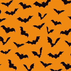 Flying Bats Silhouette Seamless Texture for Halloween Themes. suitable for printing on textiles and other seamless designs.
