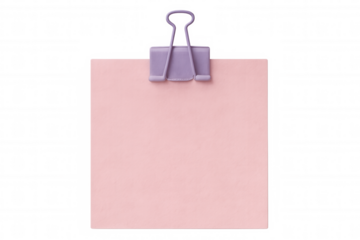 Purple binder clip gripping pink sticky note against transparent surface, highlighting minimalist communication method