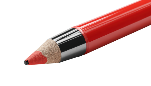 Close-up of a red pencil, graphite exposed, against black background