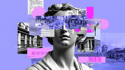 Surreal Statue in a Futuristic Digital Cityscape