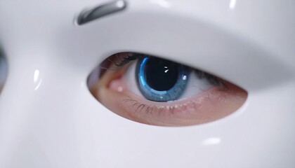 Blue Eye in White Mask Closeup.