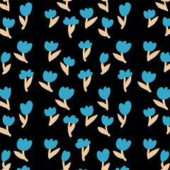 Delicate blue tulips on black background